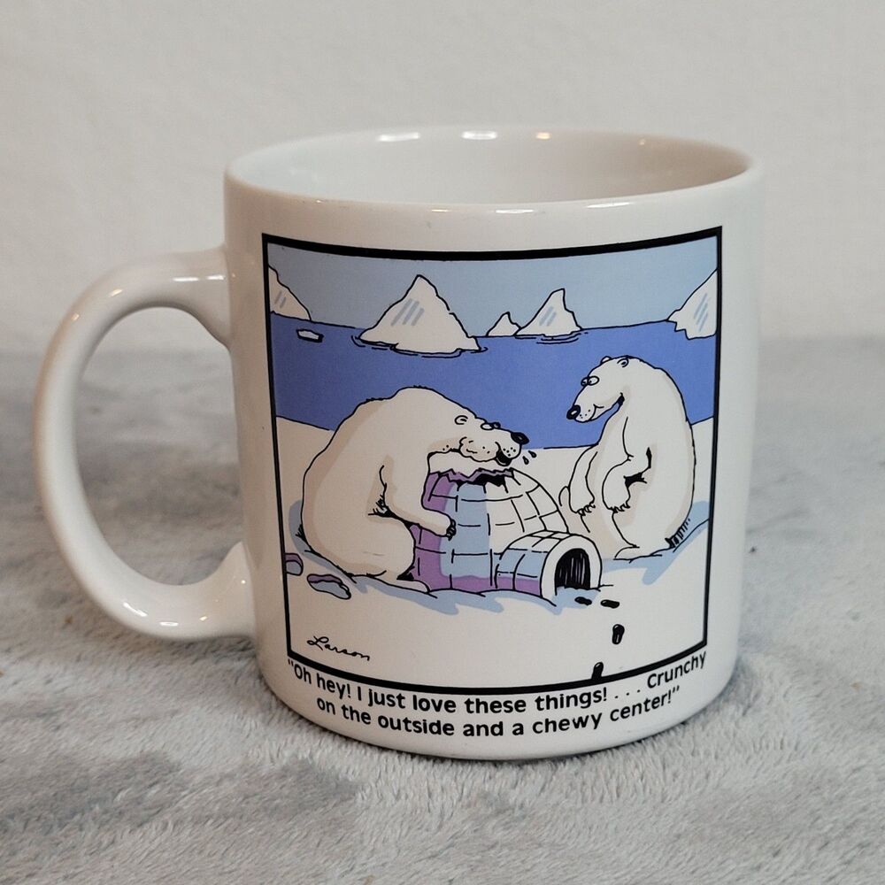 The Far Side Polar Bear Igloo Crunchy Chewy Coffee Tea Mug Cup 1980 Gary Larson